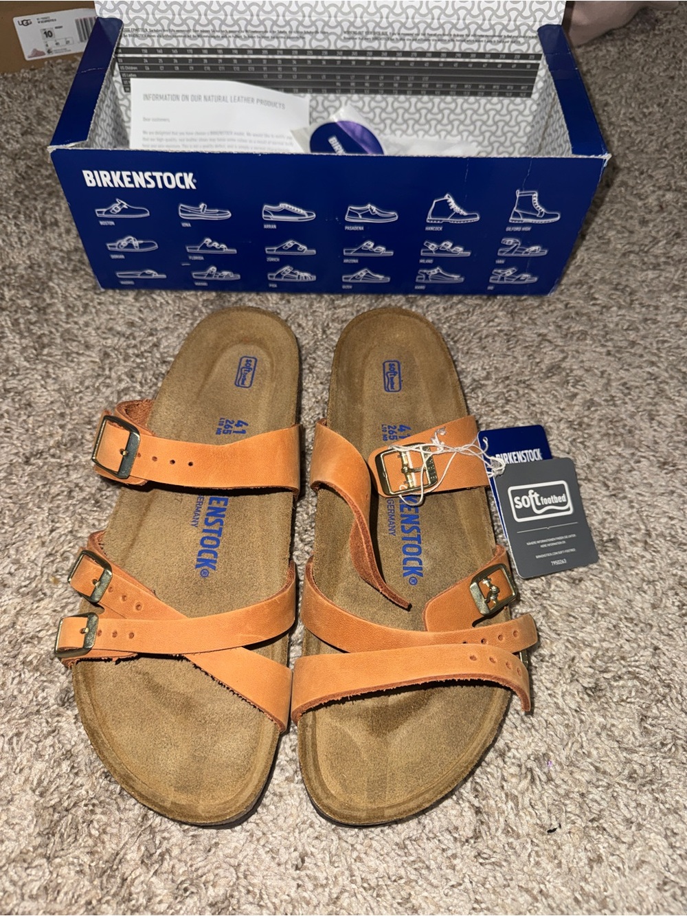 Birkenstock Soft Footbed Triple-Strap Sandals in Cognac Brown